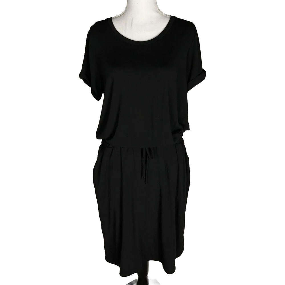 32 Degrees Cool, Women's size L Black T-shirt Dress with Tie Cinch Waist